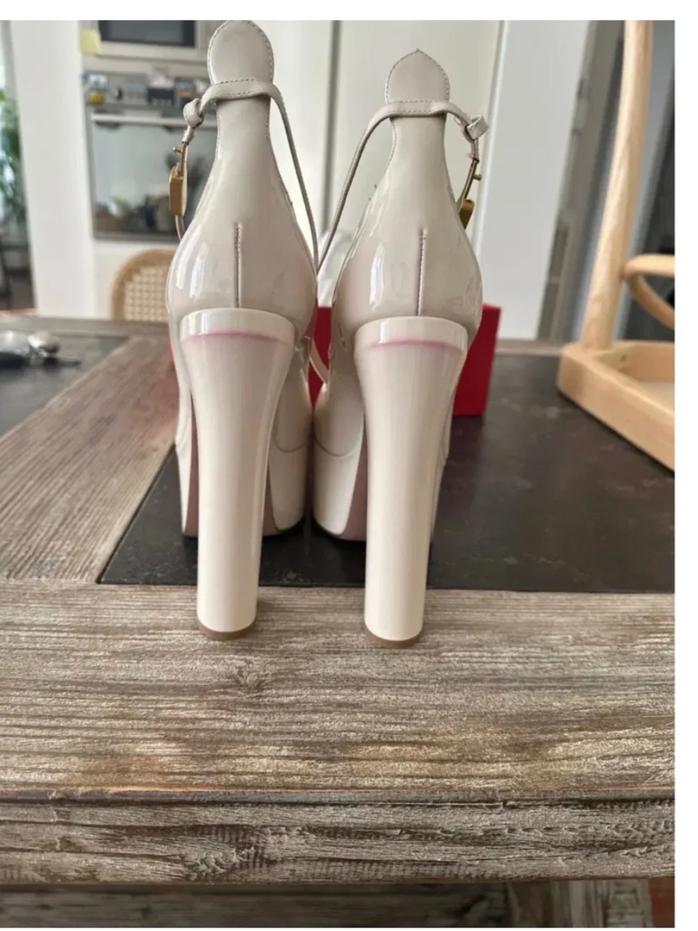 Valentino Garavani Cream Patent Platform Slingback Pumps
